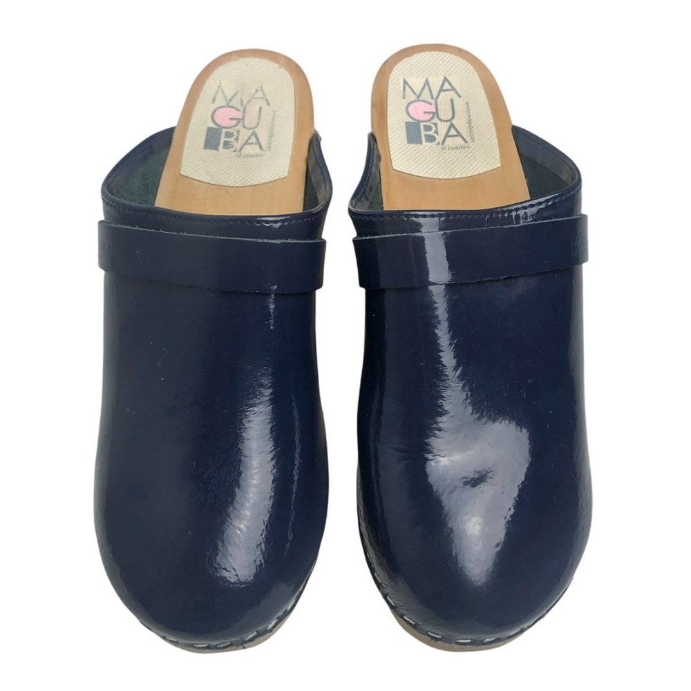 Maguba | Berkeley Dark Navy Blue Leather Clogs - Picture 2 of 9